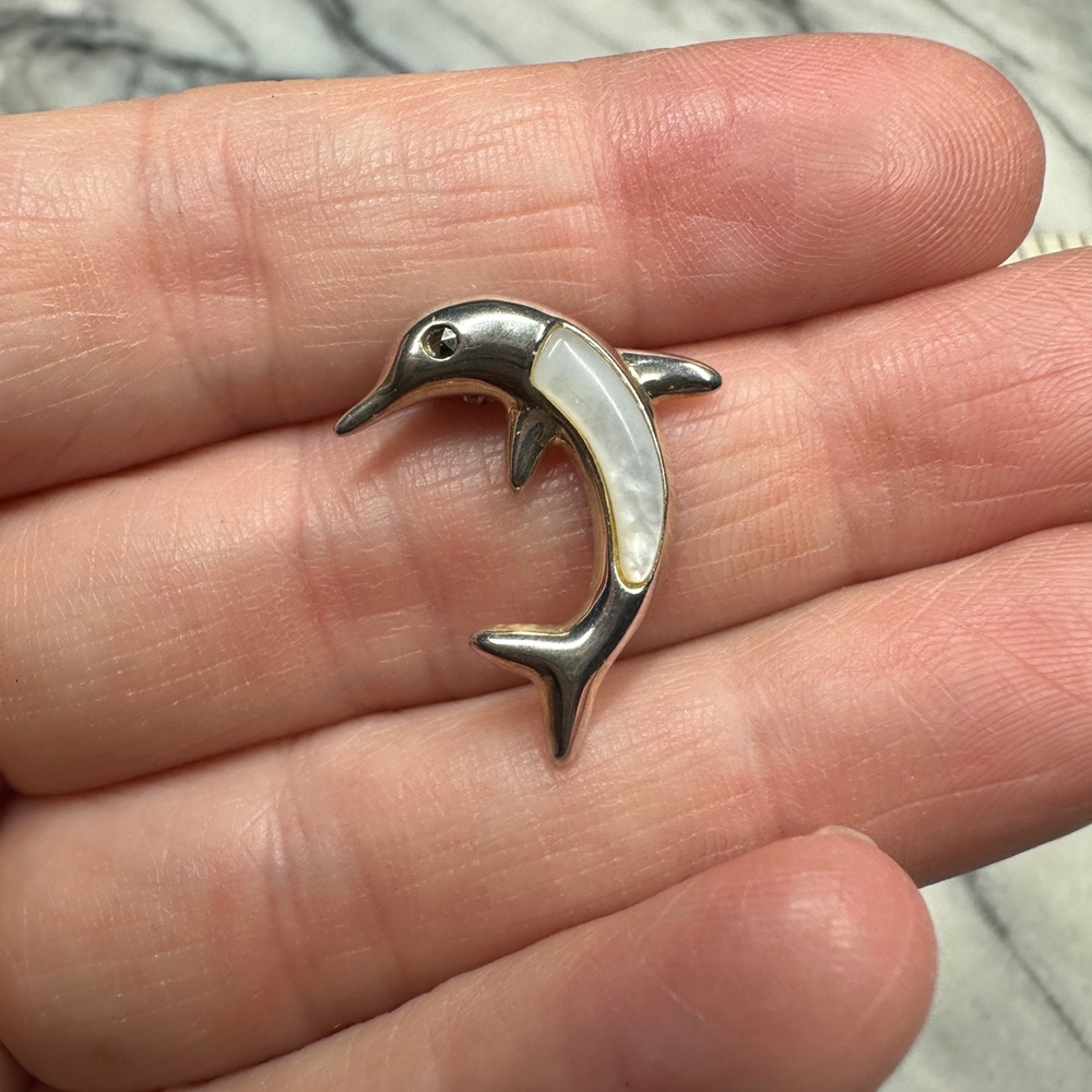Sterling silver Mother of Pearl Dolphin Pendant Necklace